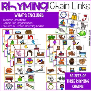 Practice rhymes with your preschool, pre-k, and kindergarten students with these fun chain link cards.