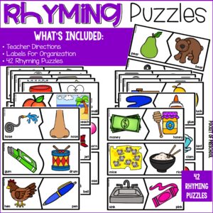 Practice rhymes with your preschool, pre-k, and kindergarten students with these fun puzzles.