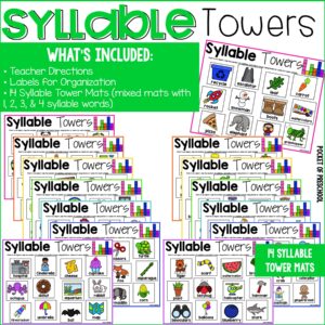 Practice syllables with preschool, pre-k, and kindergarten students with these fun tower mats.