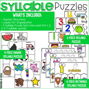 Practice syllables with preschool, pre-k, and kindergarten students with these fun syllable puzzles.