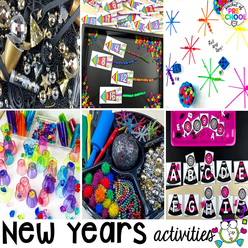 New Year activities and centers for preschool, pre-k, and kindergarten students.