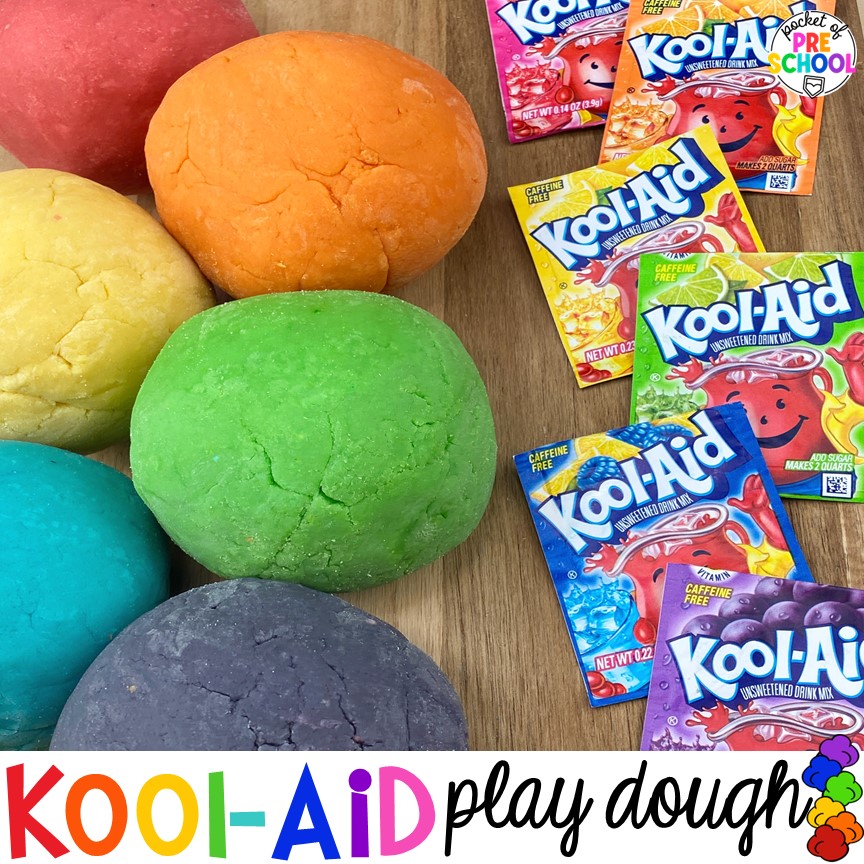 Make kool-aid play dough for your preschool, pre-k, and kindergarten students.