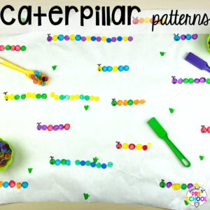 Caterpillar patterns plus more ideas for your spring butcher paper activities for math, literacy, and writing skills for preschool, pre-k, and kindergarten students.
