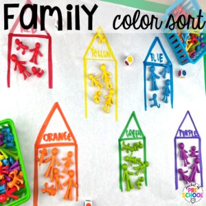 Family color sort plus more math butcher paper activities for preschool, pre-k, and kindergarten students to move and explore while learning.