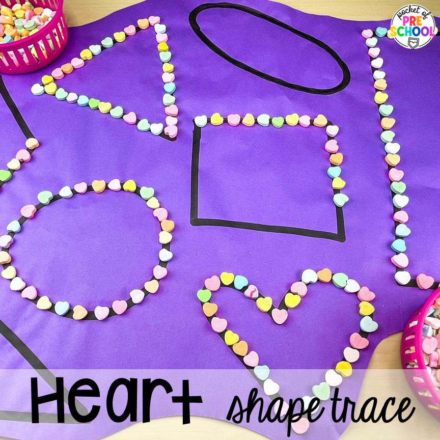 Heart shape trace and more ideas for winter butcher paper activities for preschool, pre-k, and kindergarten students.