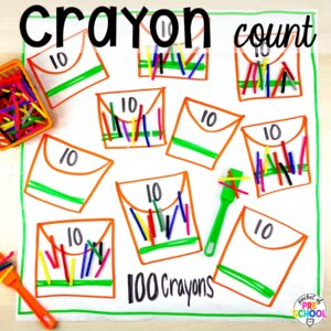 Crayon count plus more back to school butcher paper activities for preschool, pre-k, and kindergarten students to practice literacy, math, and fine motor skills.