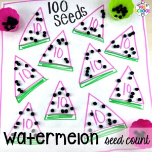 Watermelon seed count plus more summer butcher paper activities for literacy, math, and fine motor for preschool, pre-k, and kindergarten.