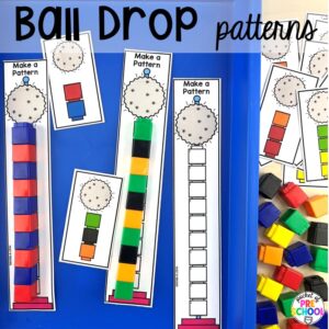 Ball drop patterns plus more New Year activities and centers for preschool, pre-k, and kindergarten students.