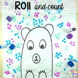 Polar bear roll and count letters and more ideas for winter butcher paper activities for preschool, pre-k, and kindergarten students.