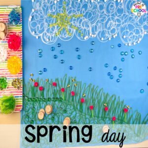 Spring day butcher paper activity plus more ideas for your spring butcher paper activities for math, literacy, and writing skills for preschool, pre-k, and kindergarten students.