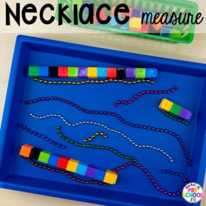 Necklace measure plus more New Year activities and centers for preschool, pre-k, and kindergarten students.