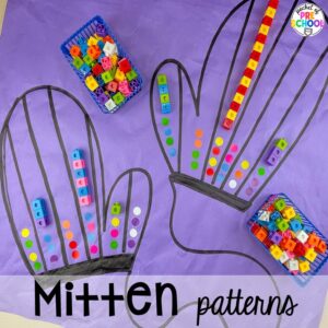 Mitten patterns and more ideas for winter butcher paper activities for preschool, pre-k, and kindergarten students.