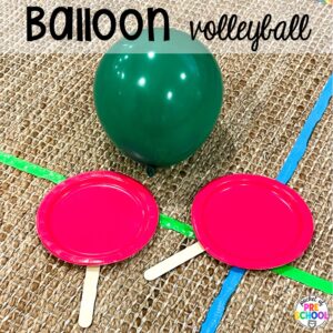 Balloon volleyball gross motor game plus more New Year activities and centers for preschool, pre-k, and kindergarten students.