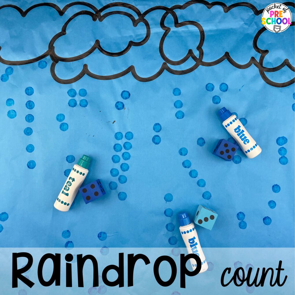 Raindrop count plus more ideas for your spring butcher paper activities for math, literacy, and writing skills for preschool, pre-k, and kindergarten students.