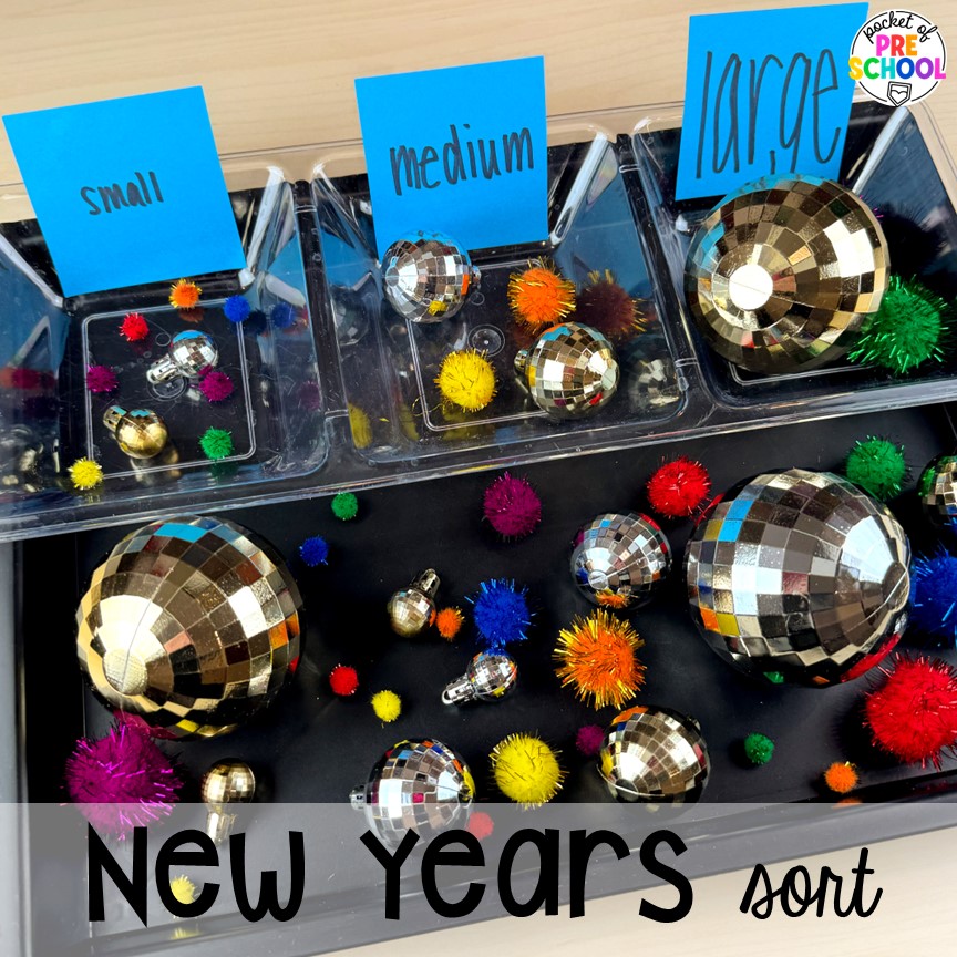 New Years sort plus more New Year activities and centers for preschool, pre-k, and kindergarten students.