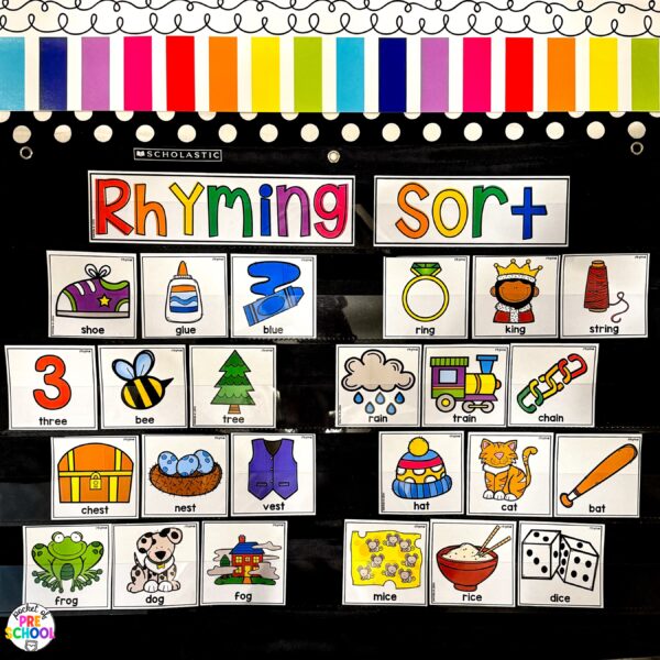 Practice rhymes with your preschool, pre-k, and kindergarten students with these fun rhyming sorting cards.