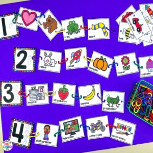 Practice syllables with preschool, pre-k, and kindergarten students with these fun syllable chain link cards.
