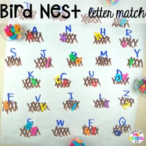 Bird nest letter match plus more ideas for your spring butcher paper activities for math, literacy, and writing skills for preschool, pre-k, and kindergarten students.