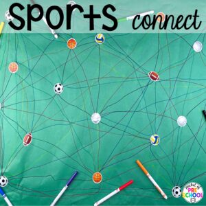 Sports connect plus more back to school butcher paper activities for preschool, pre-k, and kindergarten students to practice literacy, math, and fine motor skills.