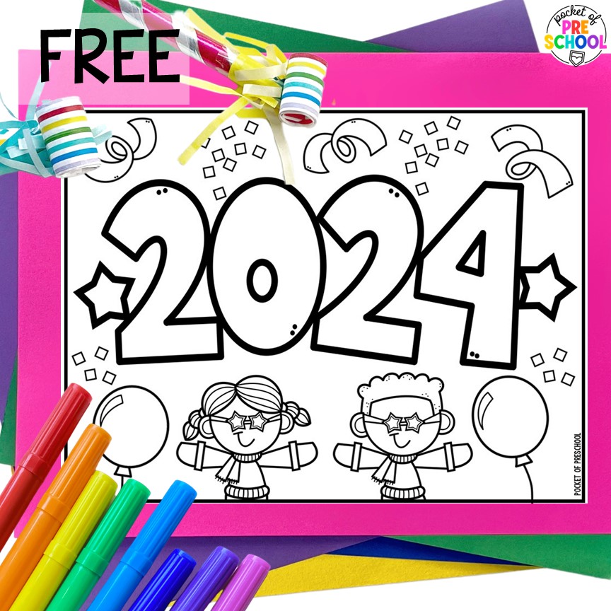 New years freebie plus more New Year activities and centers for preschool, pre-k, and kindergarten students.