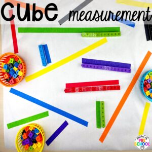 Cube measurement plus more math butcher paper activities for preschool, pre-k, and kindergarten students to move and explore while learning.
