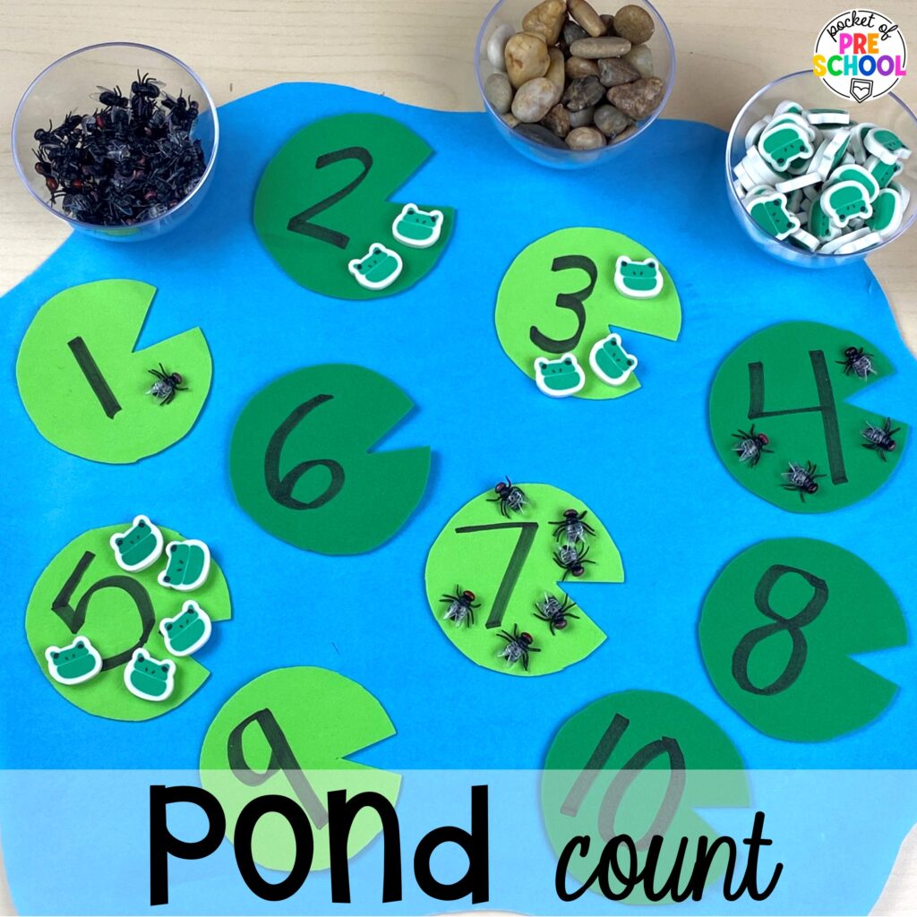 Pond count plus more ideas for your spring butcher paper activities for math, literacy, and writing skills for preschool, pre-k, and kindergarten students.