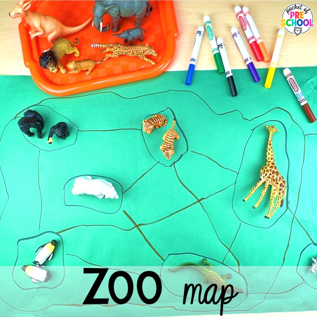 Zoo map plus more summer butcher paper activities for literacy, math, and fine motor for preschool, pre-k, and kindergarten.