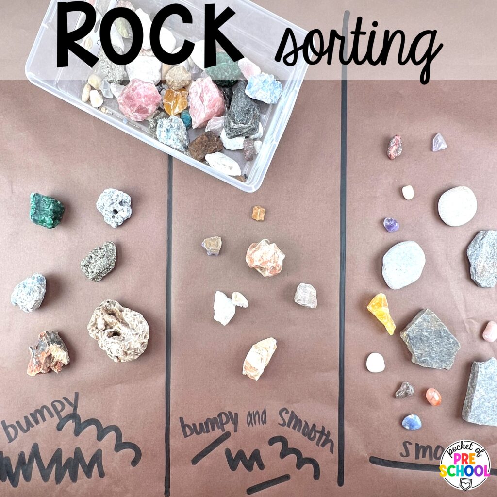 Rock sorting by texture plus more ideas for your spring butcher paper activities for math, literacy, and writing skills for preschool, pre-k, and kindergarten students.