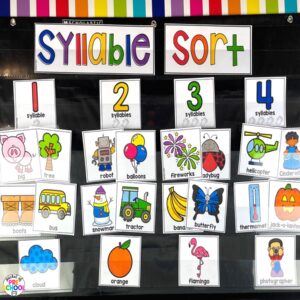 Practice syllables with preschool, pre-k, and kindergarten students with these fun syllable sorting games and cards.