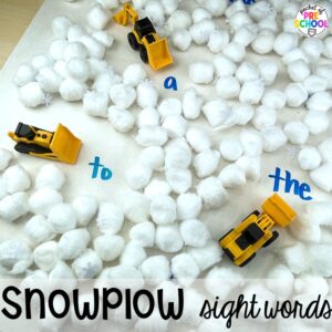Snowplow sight words and more ideas for winter butcher paper activities for preschool, pre-k, and kindergarten students.