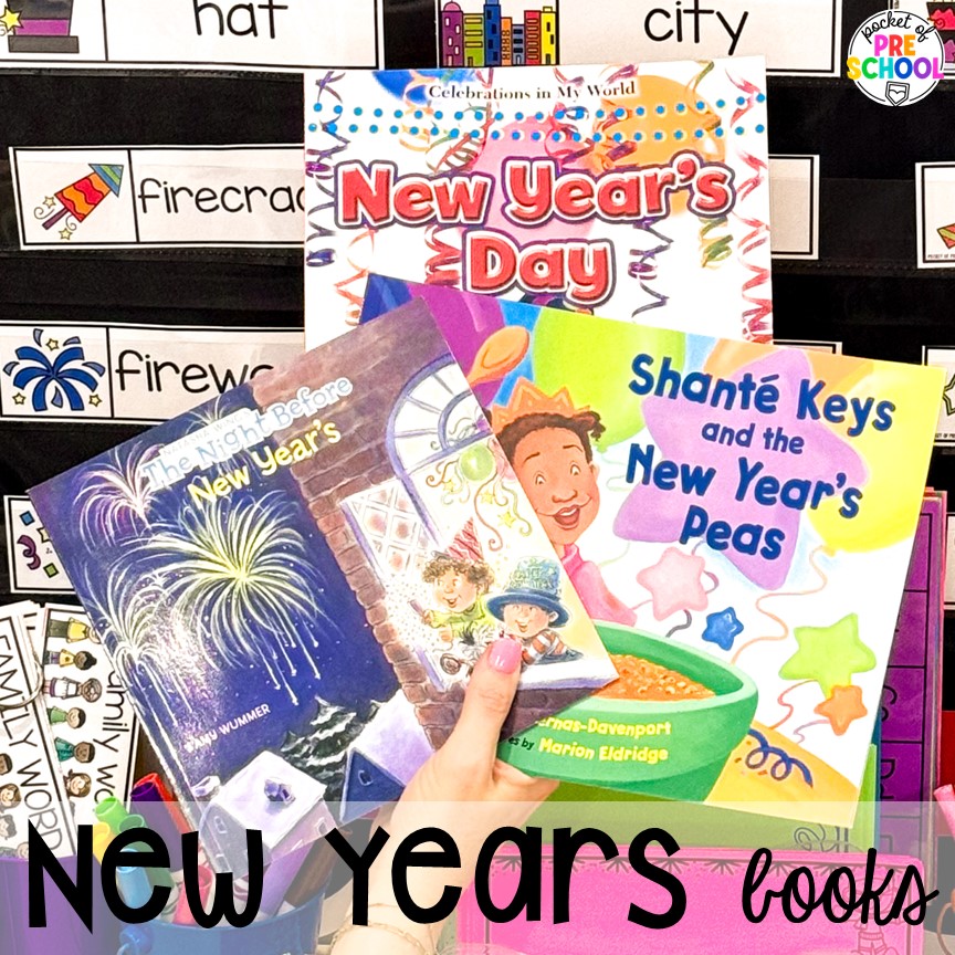 New Years books plus more New Year activities and centers for preschool, pre-k, and kindergarten students.