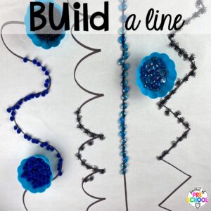 Build a line plus more back to school butcher paper activities for preschool, pre-k, and kindergarten students to practice literacy, math, and fine motor skills.