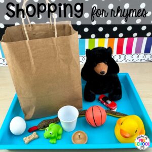 Shopping for rhymes plus more rhyming activities for preschool, pre-k, and kindergarten students that are hands-on, engaging, and educational.