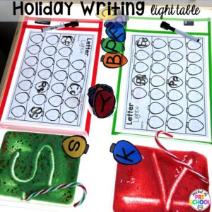 Holiday letter writing plus more Christmas and gingerbread light table activities for preschool, pre-k, and kindergarten students. These are perfect for the holidays.