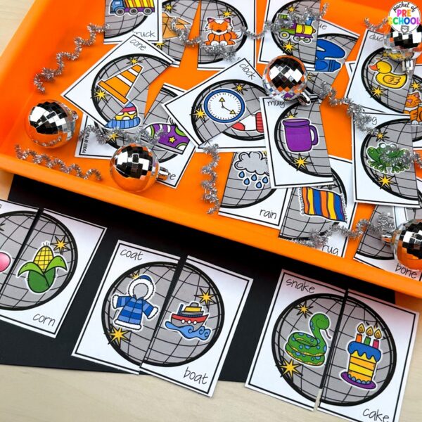 New year rhyming game plus more New Year activities and centers for preschool, pre-k, and kindergarten students.