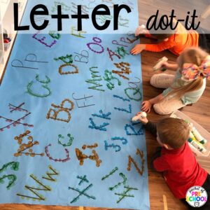 Letter dot-it plus more back to school butcher paper activities for preschool, pre-k, and kindergarten students to practice literacy, math, and fine motor skills.