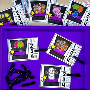 New year syllable counting game plus more New Year activities and centers for preschool, pre-k, and kindergarten students.