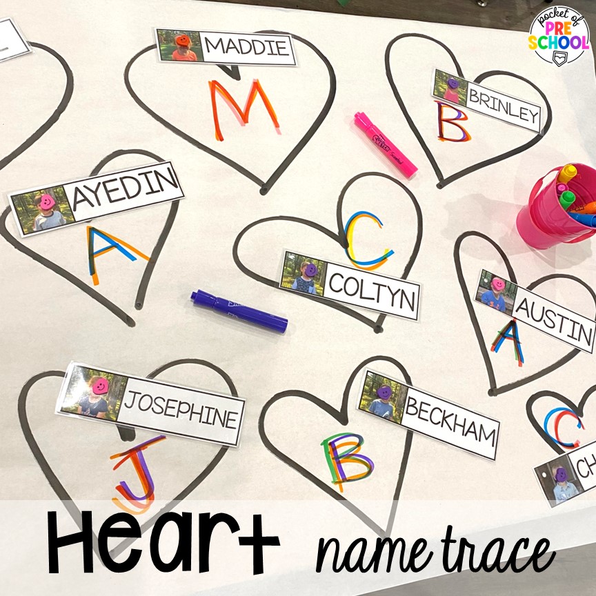 Heart Name Trace and more ideas for winter butcher paper activities for preschool, pre-k, and kindergarten students.