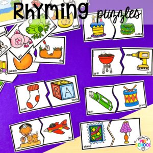 Rhyming puzzles plus more rhyming activities for preschool, pre-k, and kindergarten students that are hands-on, engaging, and educational.