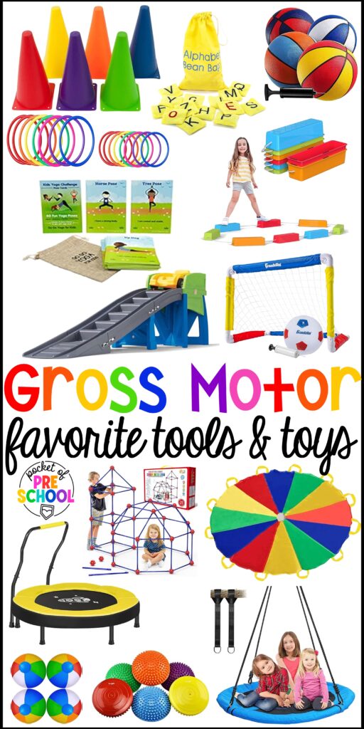My favorite gross motor toys and tools for indoor and outdoor recess your little learners (preschool, pre-k, and kindergarten) will LOVE! 