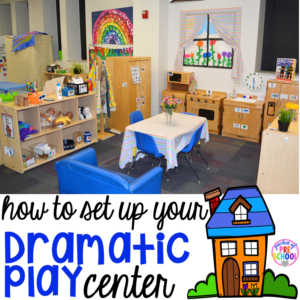 How to set up your dramatic play area plus a giant dramatic play round-up list for preschool, pre-k, and kindergarten classrooms.