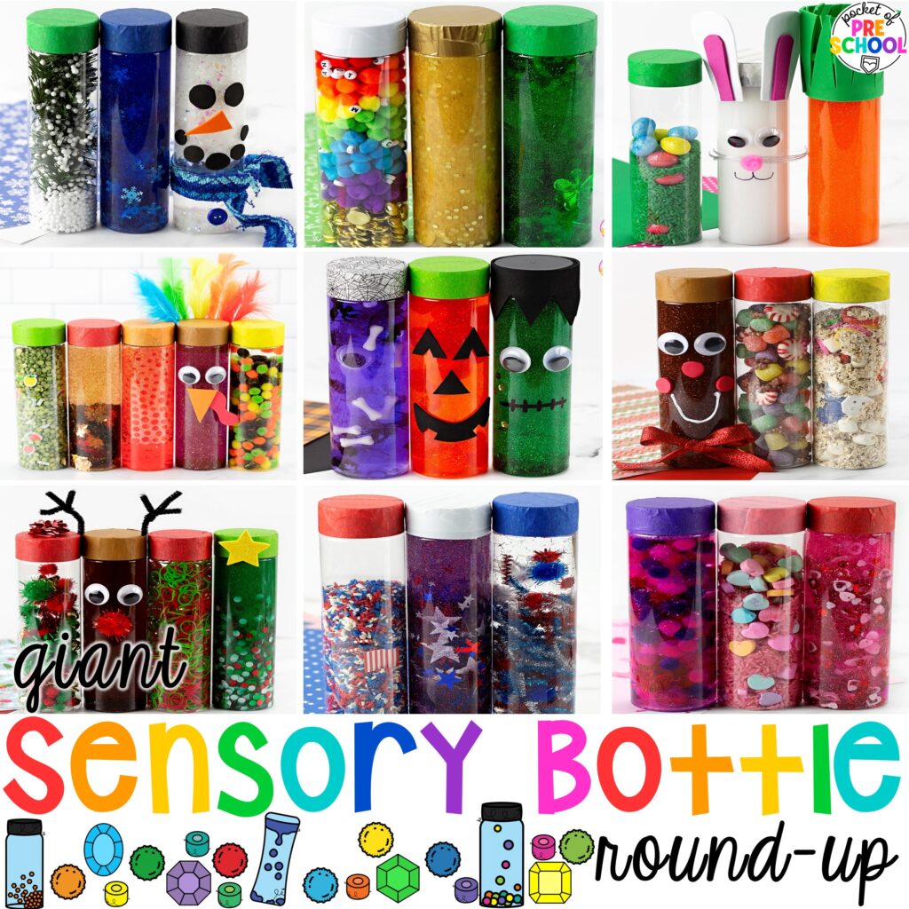 A giant sensory bottle round-up for preschool, pre-k, and kindergarten classrooms.