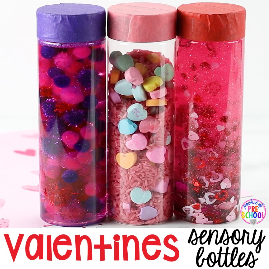Create Valentine's sensory bottles plus a giant sensory bottle round-up for preschool, pre-k, and kindergarten.