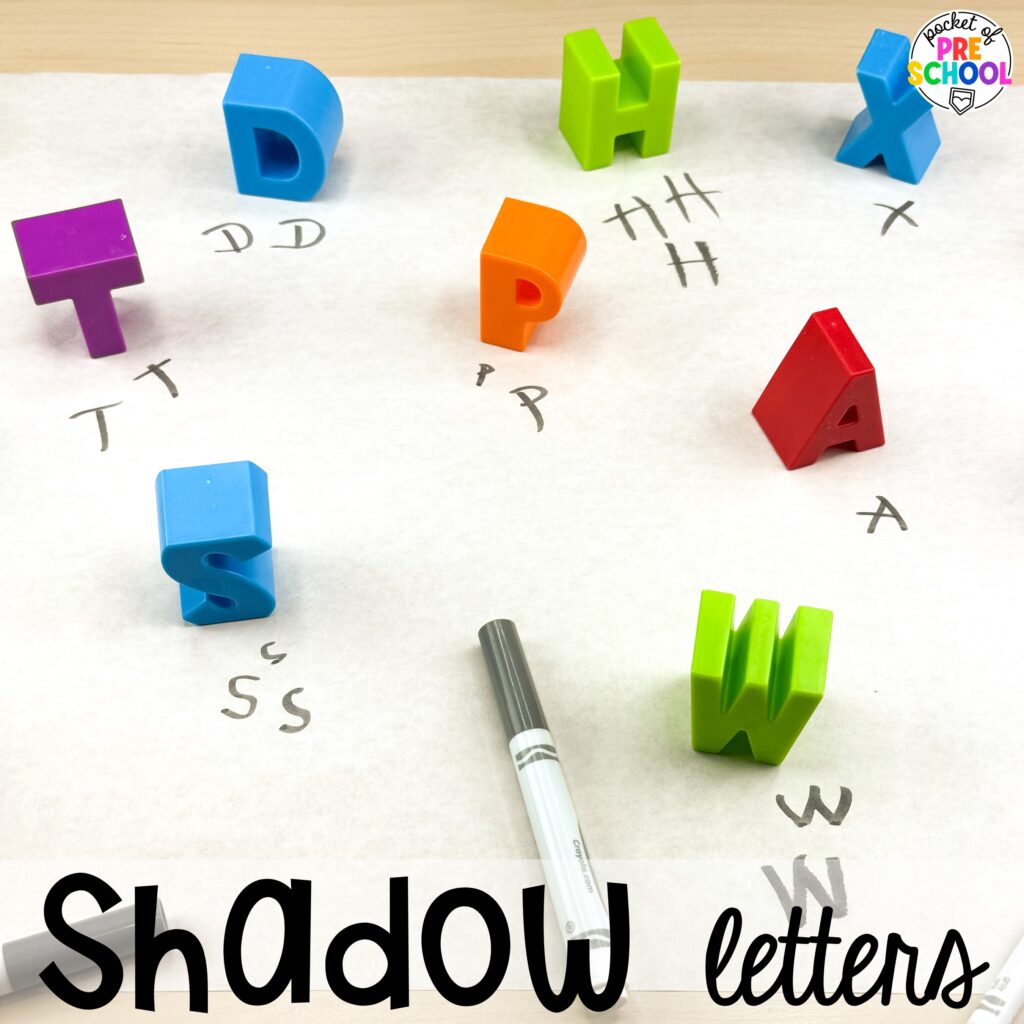 Shadow letters plus more Groundhog Day Activities and Centers for math, literacy, fine motor, science, and more for preschool, pre-k, and kindergarten students.