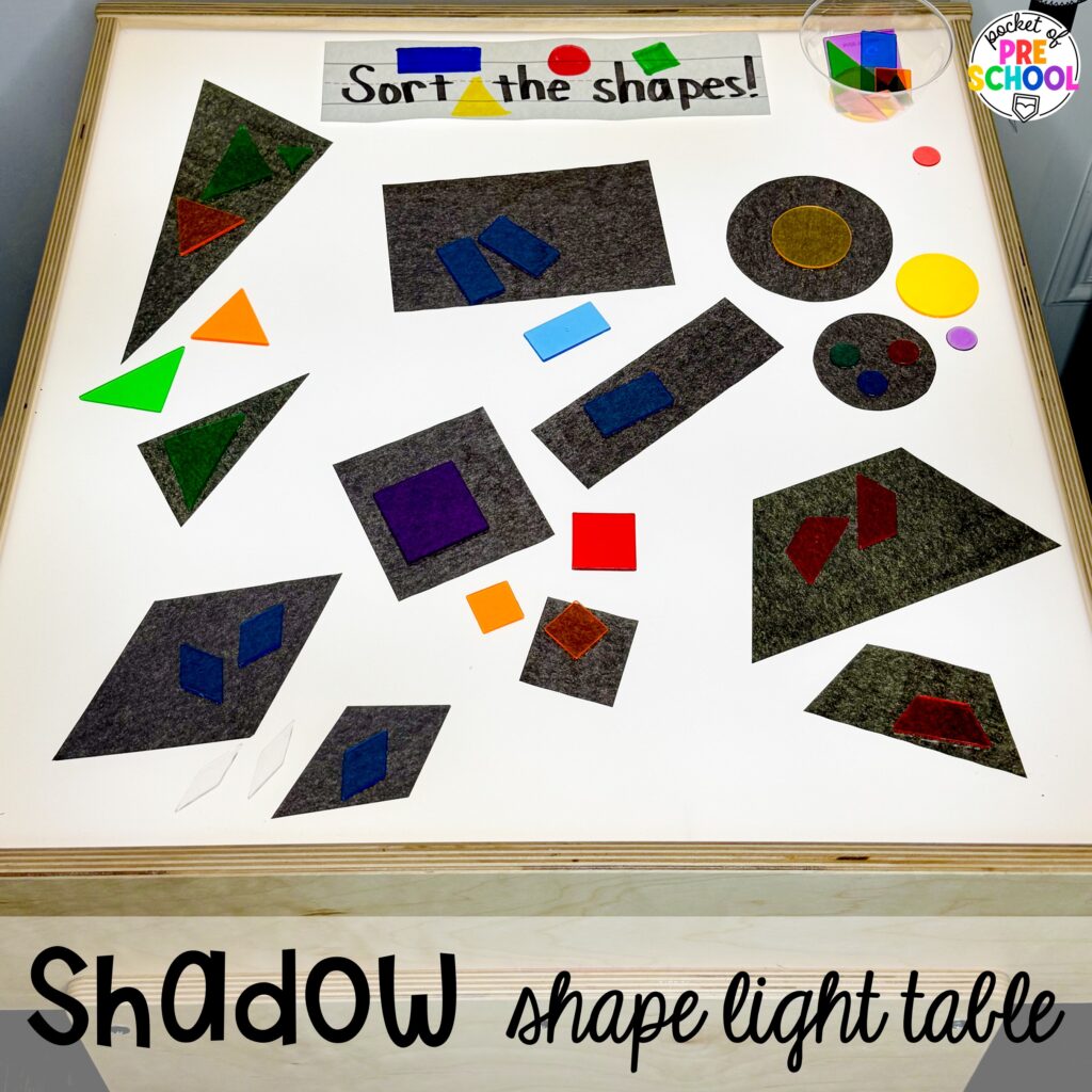 Shadow shape light table plus more winter light table activities for preschool, pre-k, and kindergarten students.