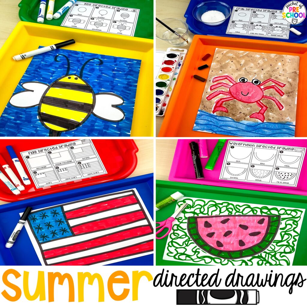 Summer directed drawings and how to use them in your preschool, pre-k, and kindergarten classroom.