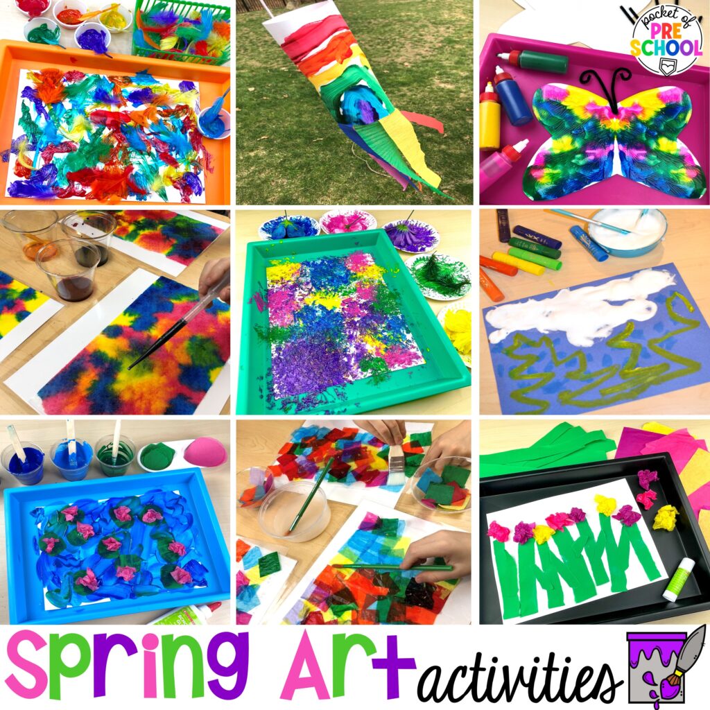 Spring art activities to brighten your preschool, pre-k, and kindergarten rooms.