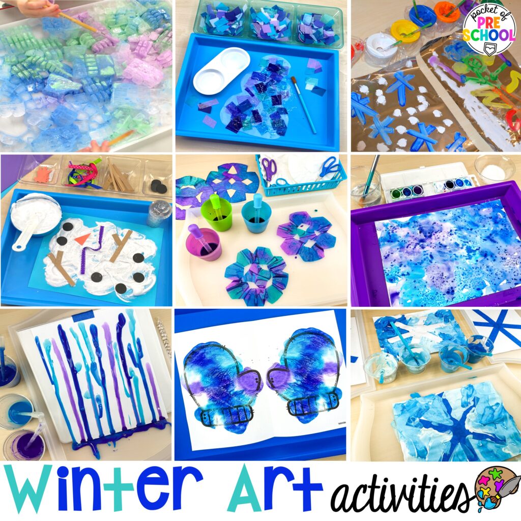 Winter art activities to occupy your preschool, pre-k, and kindergarten students during the long winter months.