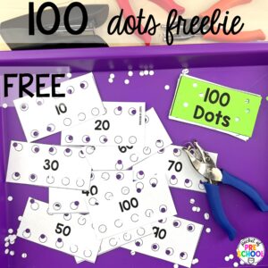 100 dots freebie plus more 100th day activities for preschool, pre-k, and kindergarten students to count, explore, and practice numbers to 100.