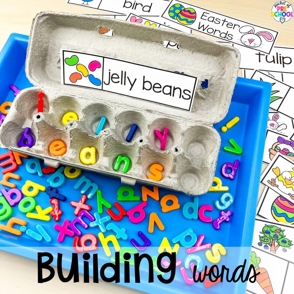 Building Easter words plus more Easter-themed centers and activities that are sure to egg-cite your preschool, pre-k, and kindergarten students!